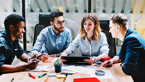 a diverse group of people collaborating on business project brainstorming