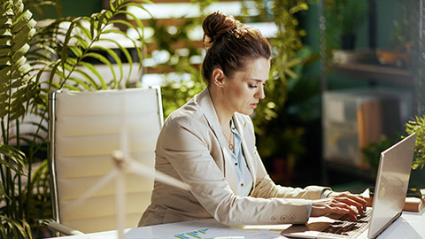 modern 40 years old accountant woman in a light