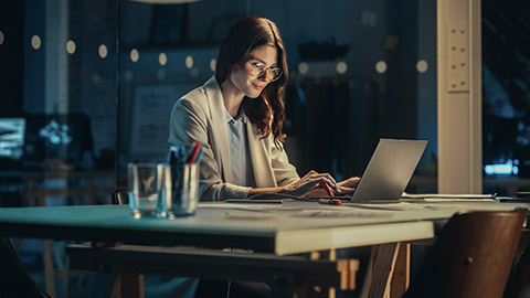 Focused Female Manager Working