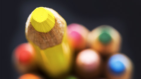 A macro shot of some colored pencils