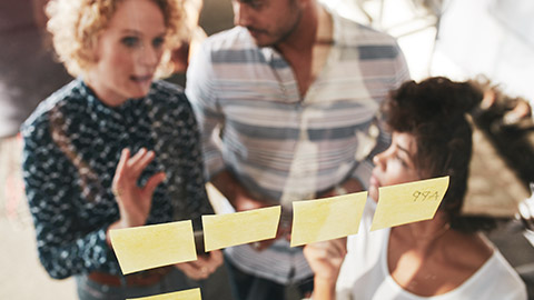 A group of coworkers discussing a project