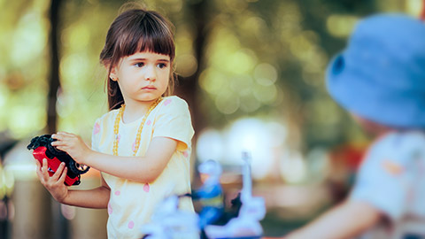 A child snatching a toy from another child