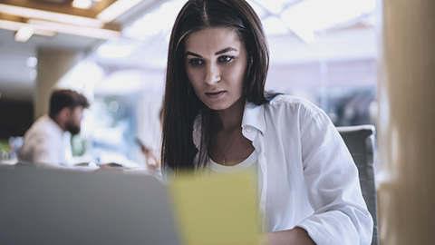 Woman reading intensely