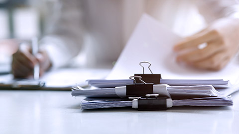 woman checking documents