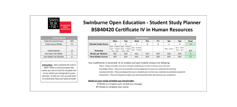 A swinburne open education student study planner screen shot