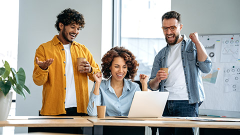 Cheerful group of motivated successful multiracial business people