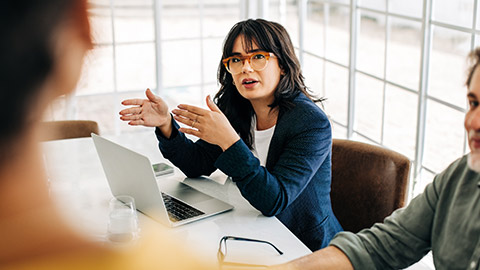 A person giving feedback to a coworker