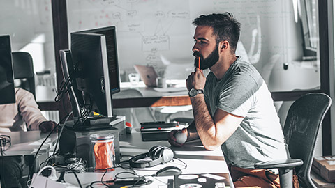 An accountant in a casual office environment