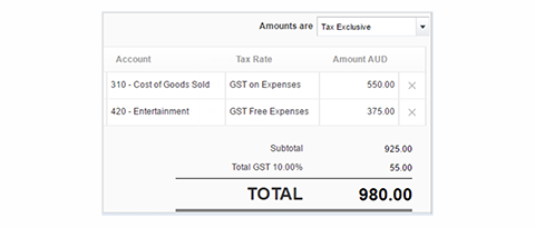 A screenshot of the program with tax exclusive selected