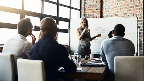 A team meeting led by a person