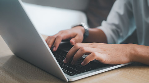 A close view of a person using accounting software on a laptop computer