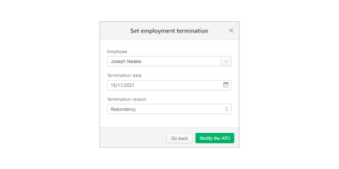 A screen shot of the set employment tremination dialogue box