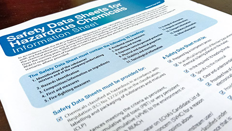 A close view of a material safety data sheet