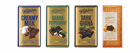 A sample of several Whittakers chocolate bars