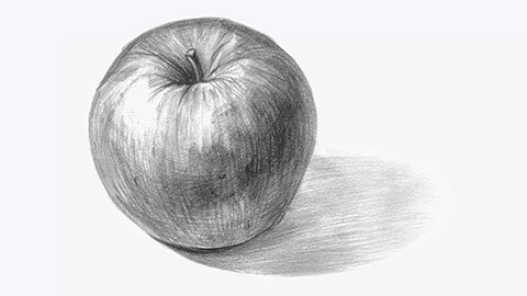 An example of shading on a drawing of an apple