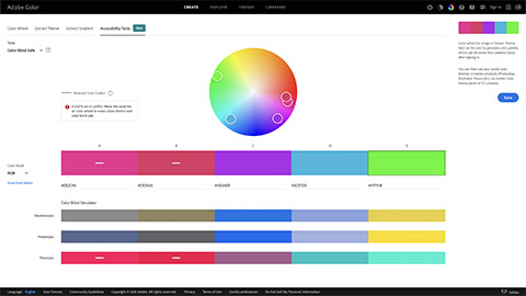 The interface of the Color Blind Safe Tool in Adobe Color