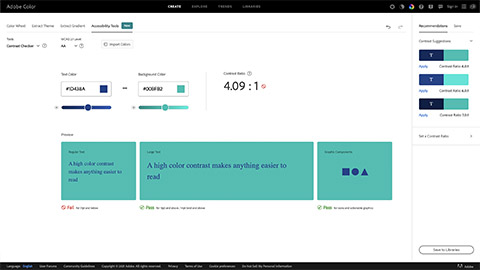 The interface of the Contrast Checker Tool in Adobe Color