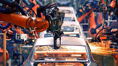 A close view of a car manufacturing plant