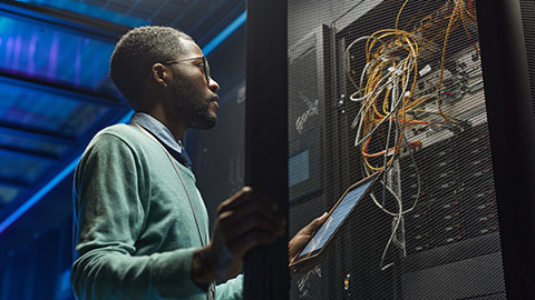 A system administrator checking a server