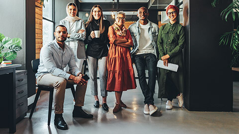 A diverse work group in a modern office