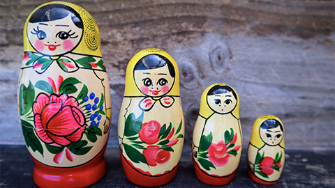 A line up of Russian nesting dolls