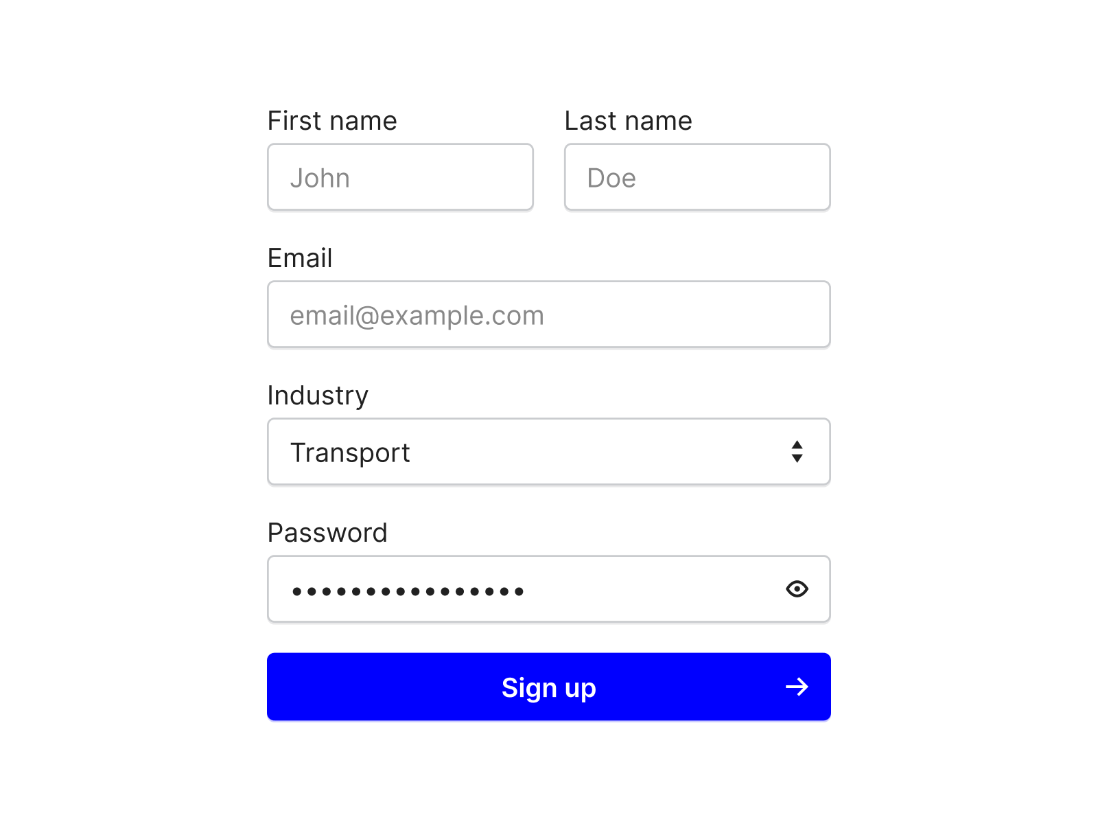 An example of a Sign Up form