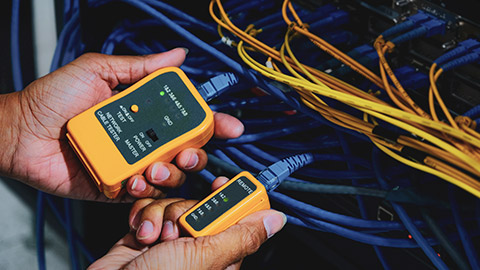 A network cable tester in action