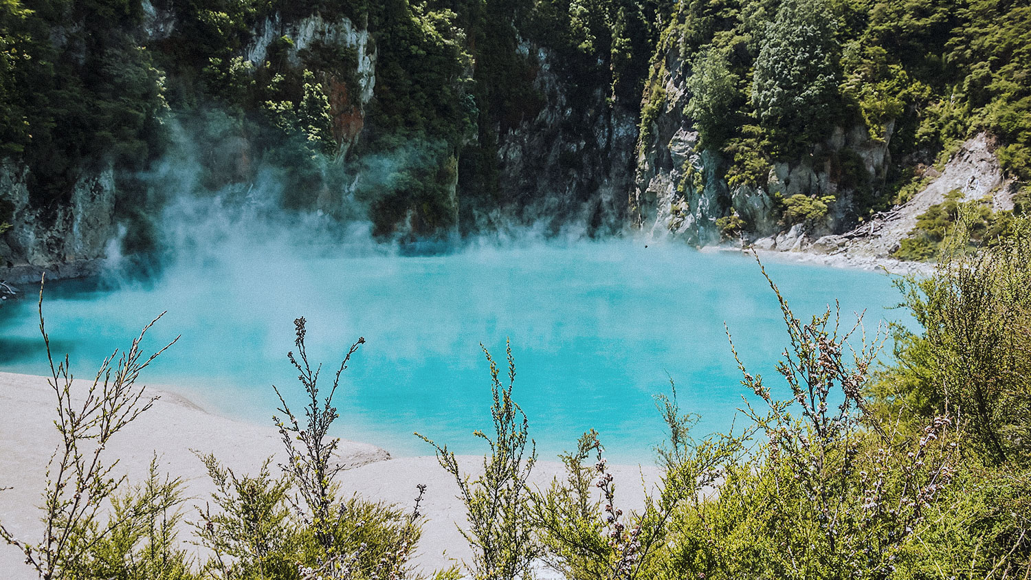 Inferno Crater Lake at Waimangu Volcanic Valley on the Northern Island of New Zealand