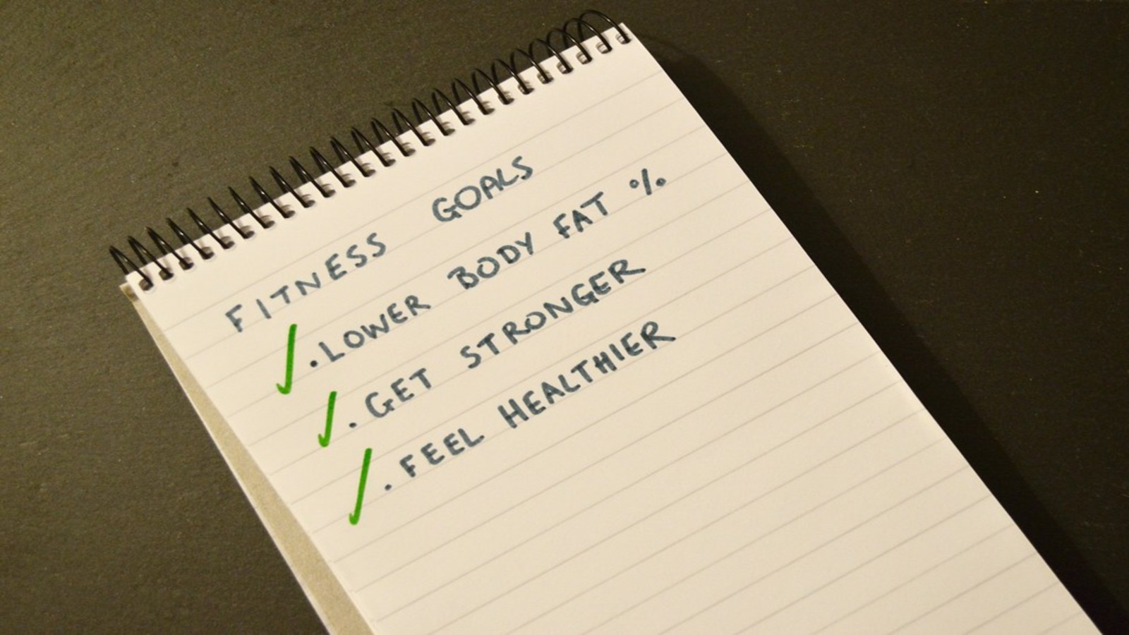 Visual image of a hand written list of health and fitness goals