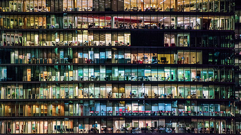 Multistory office building at night