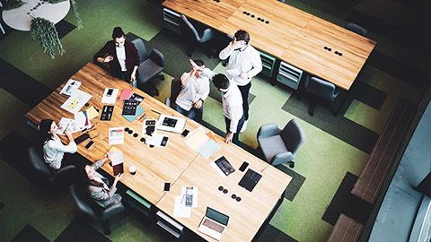 Team around a desk