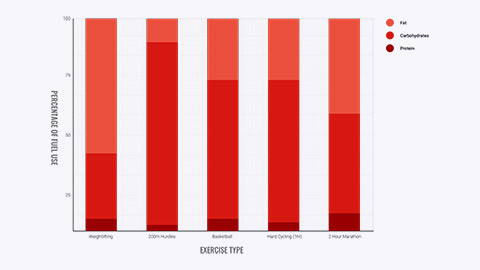 Chart depicting fuel usage breakdown during exercise