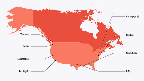 Map of North American gateway cities