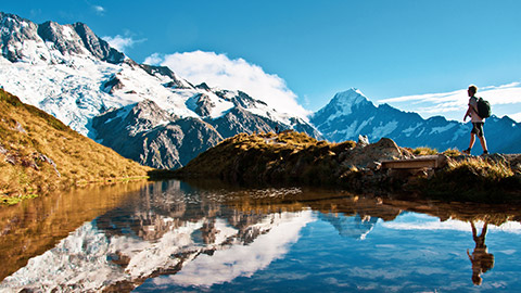 hiker in mt cook national park