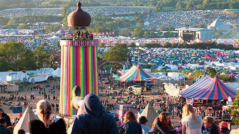 glastonbury festival on a sunny afternoon