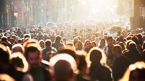 crowded city street in the afternoon