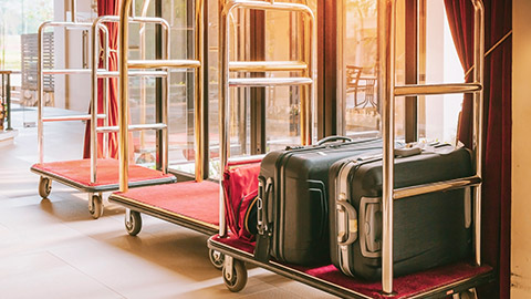 luggage trolley in hotel reception area