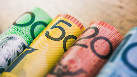 Australian banknotes rolled up