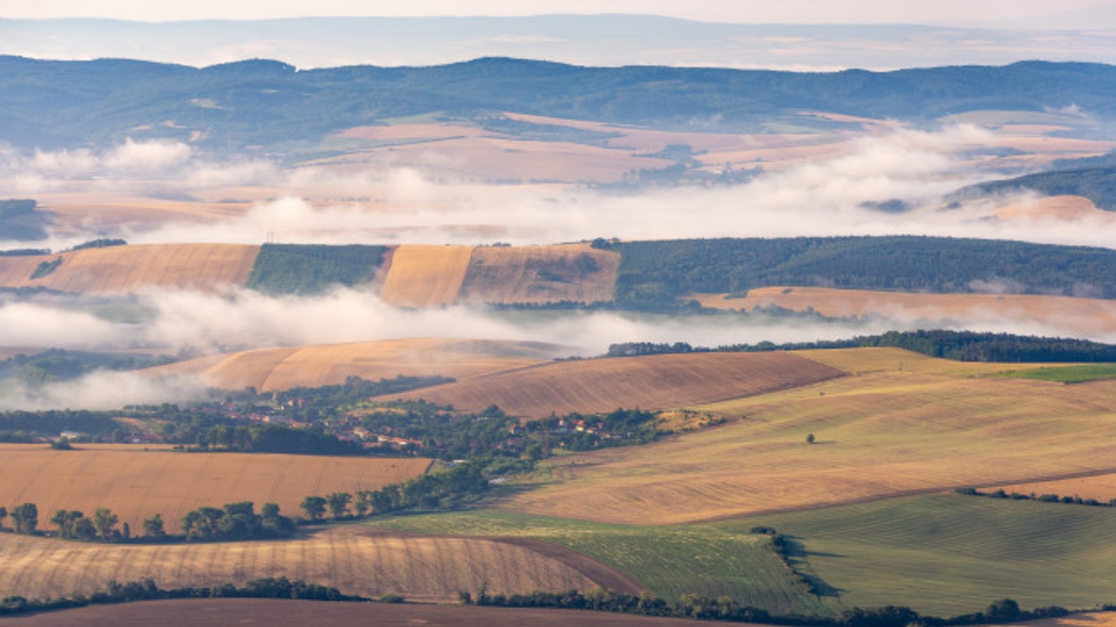 landscape photo of agricultural fields and rolling hills in rural area