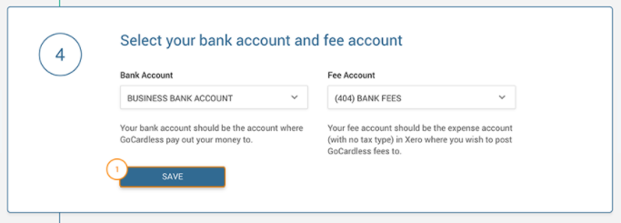 Screenshot of the Xero interface showing step 4- bank account details