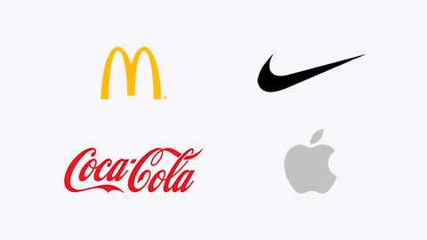 Famous logos- McDonalds, Nike, Coca-cola and Apple